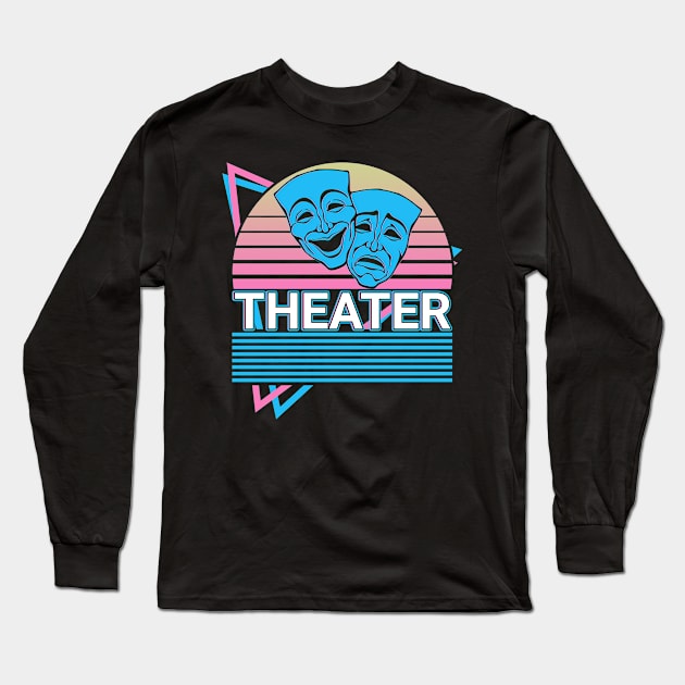 Theater Mask Drama Comedy Tragedy Theatre Mask Retro Gift Long Sleeve T-Shirt by Alex21